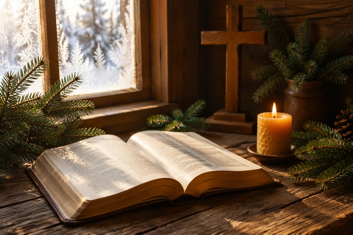 Open Bible with Evergreen Prayer Room Candle