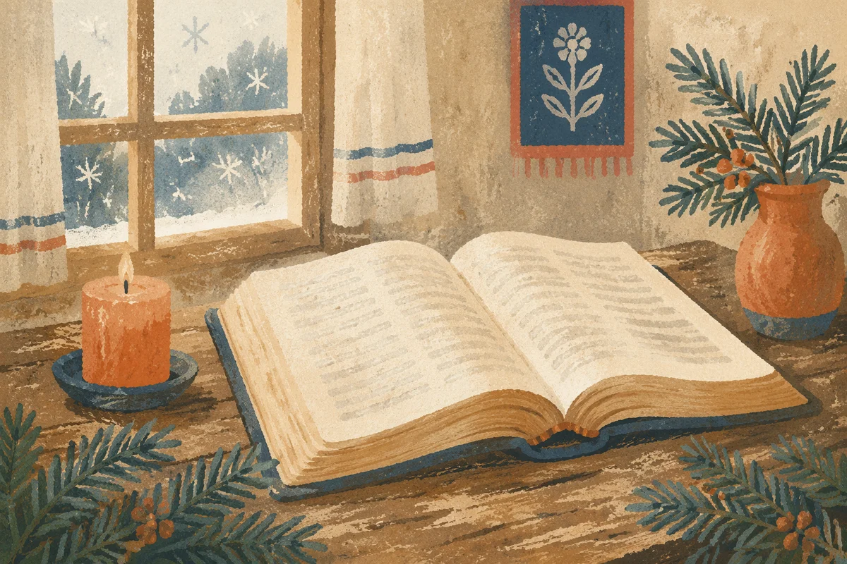 Open Bible with Evergreen and Candlelight