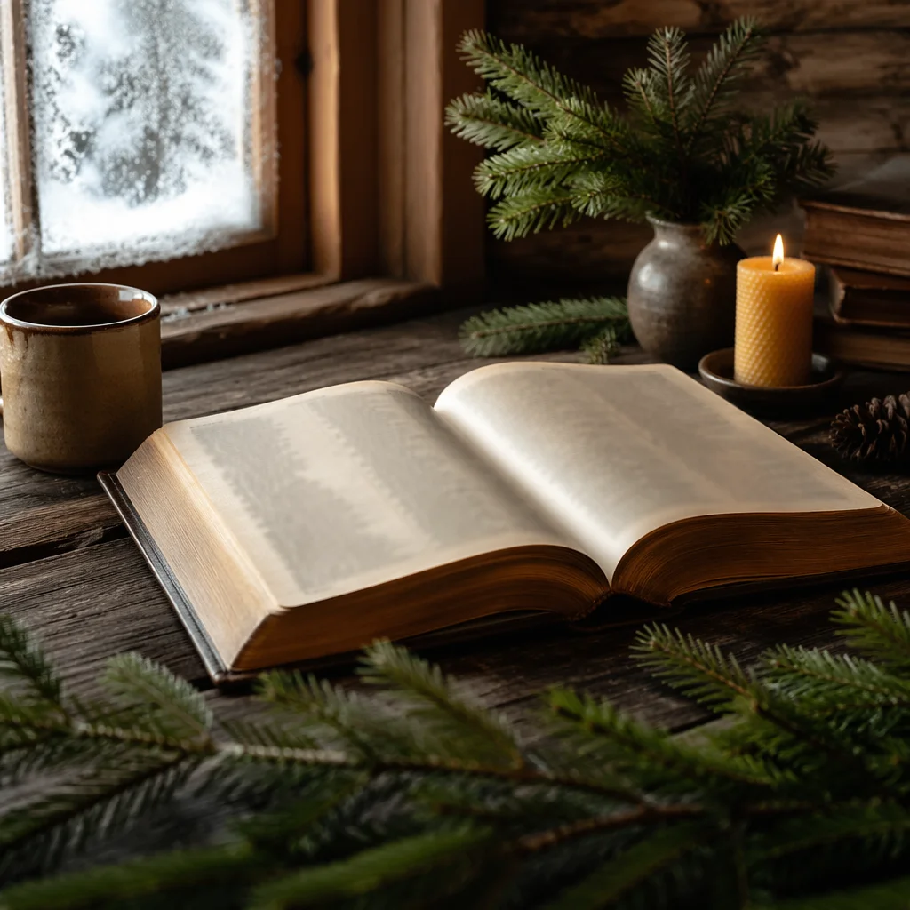Open Bible with Evergreen Morning Devotion