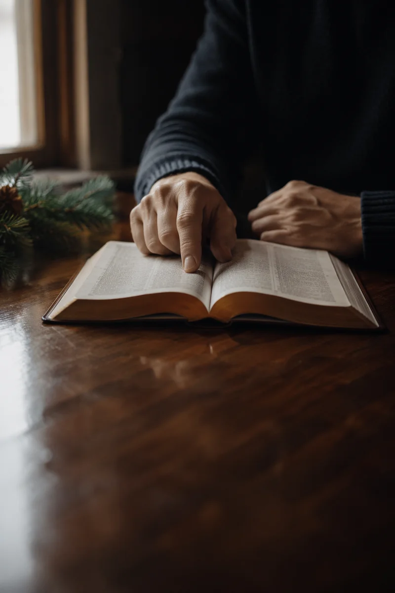 Open Bible Devotion on Wooden Table