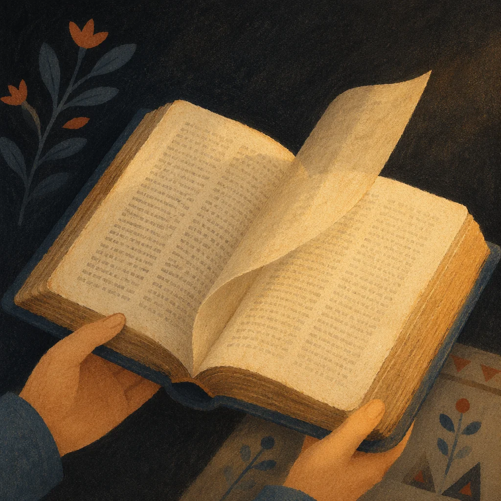 Open Bible Page Turning in Gentle Breeze