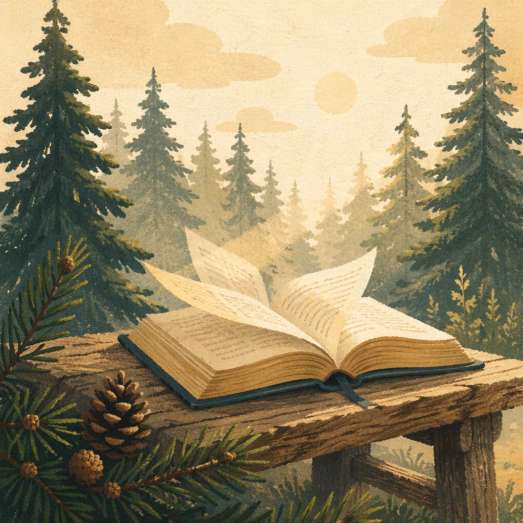 Open Bible Pages Turning in Evergreen Breeze