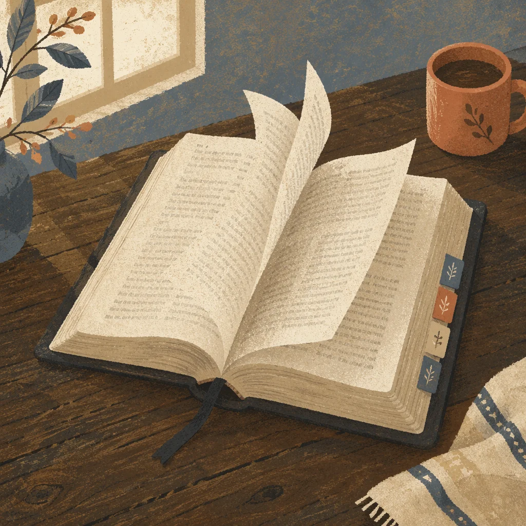 Open Bible Pages Turning in Soft Light