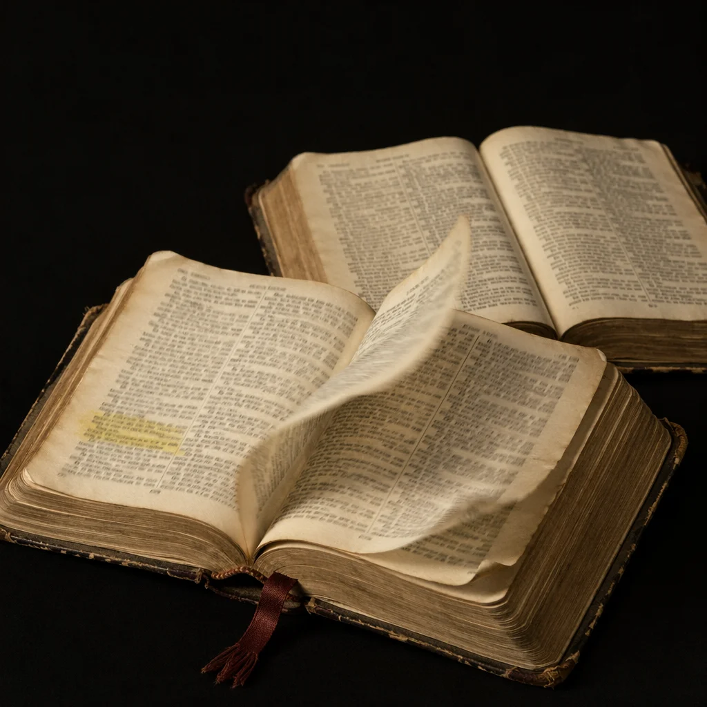 Open Bible Pages Turning in Wind