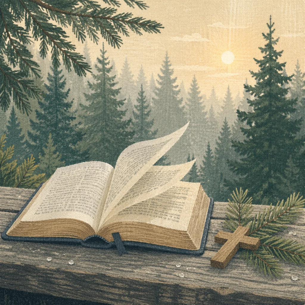 Open Bible Pages in Evergreen Breeze