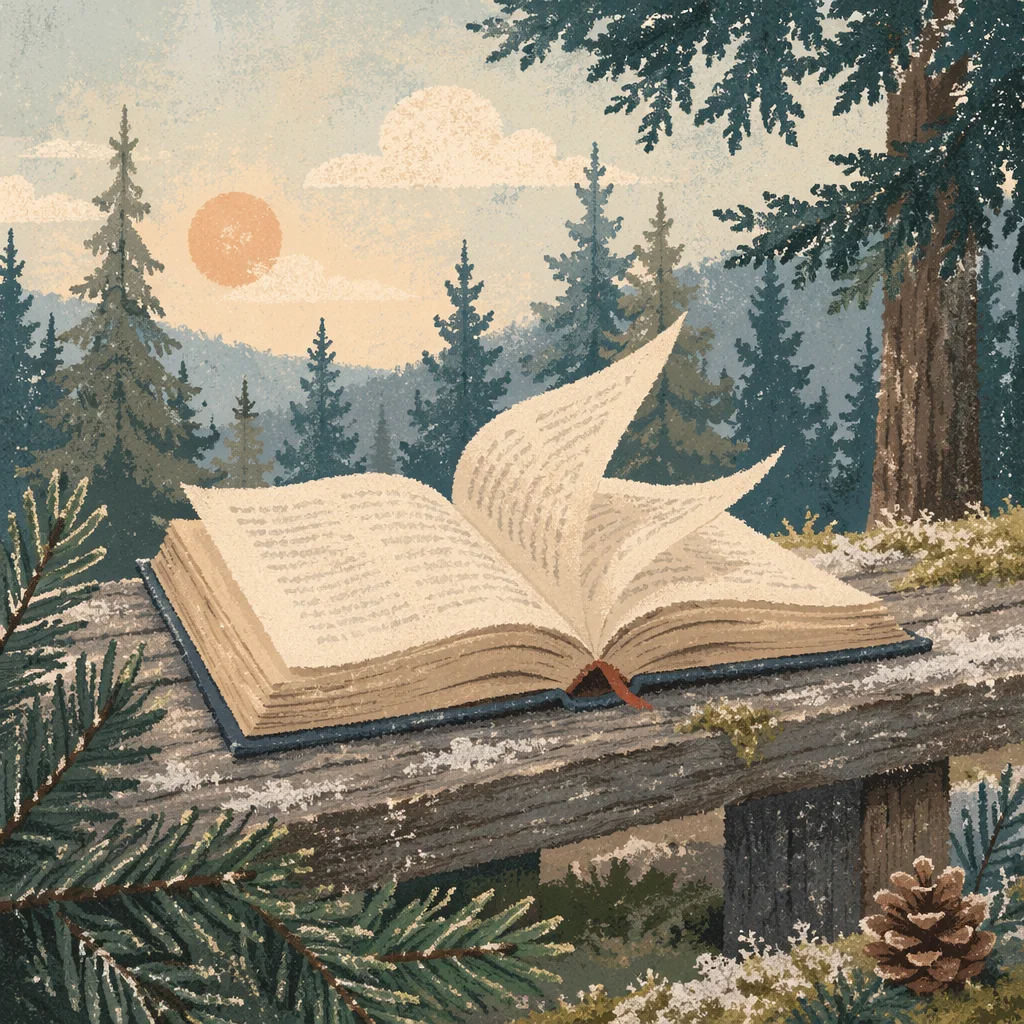 Open Bible Pages Turning in Evergreen Grove