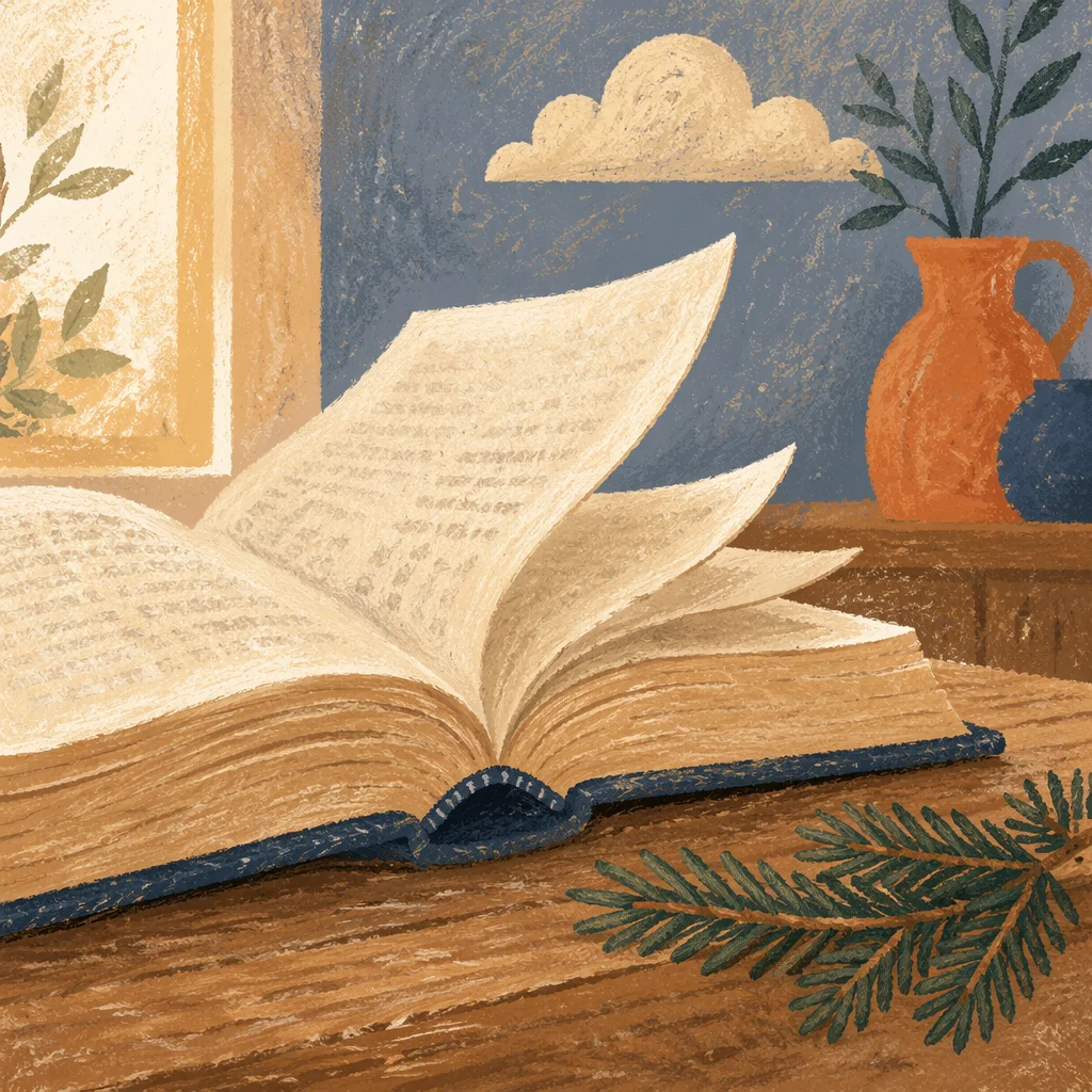 Open Bible Pages in Gentle Evergreen Breeze