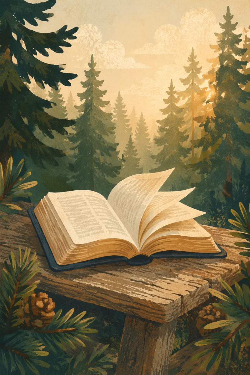 Open Bible Pages Turning in Evergreen Grove