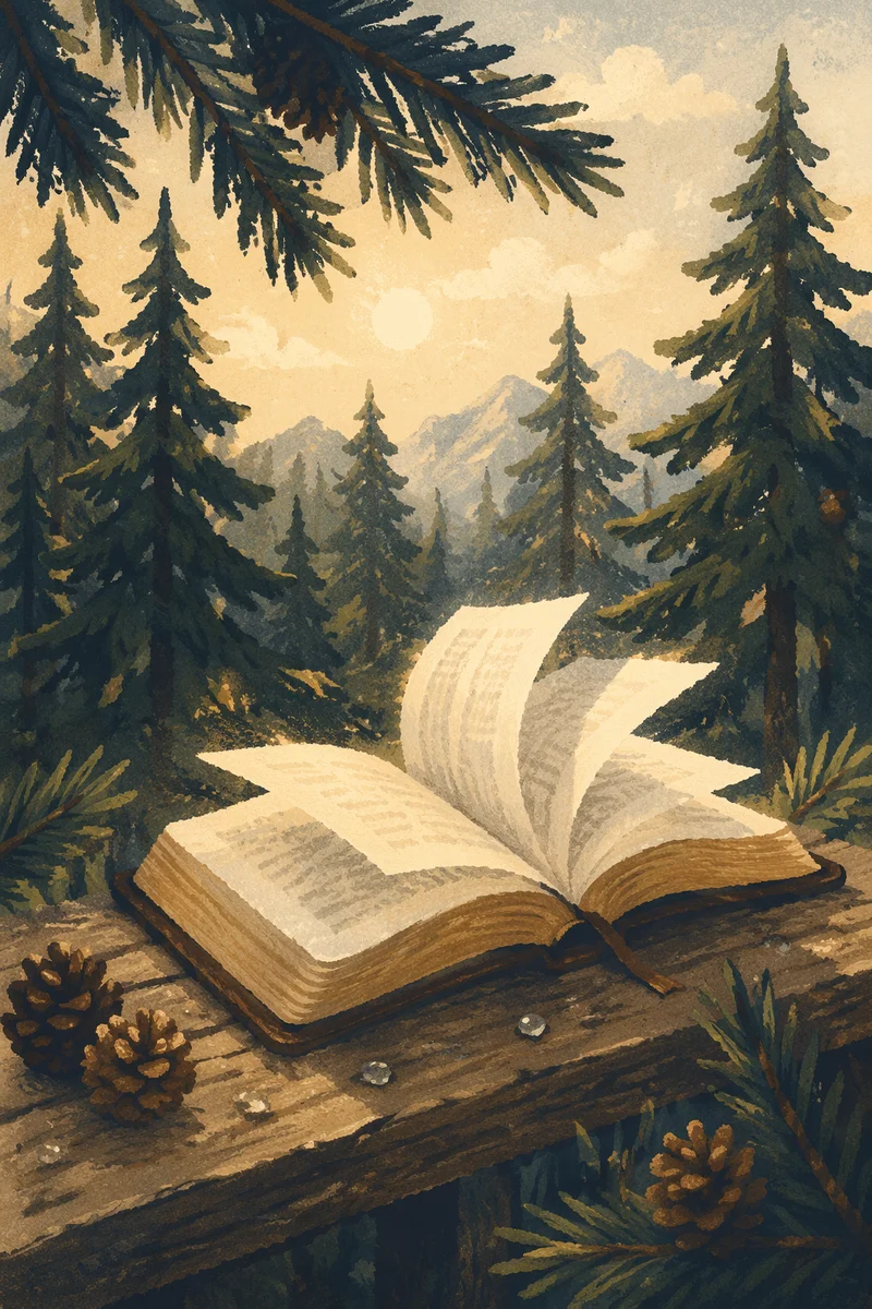 Open Bible Pages Turning in Evergreen Breeze