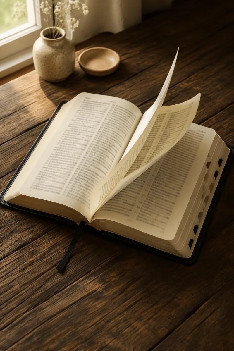Open Bible Pages Turning in Warm Light