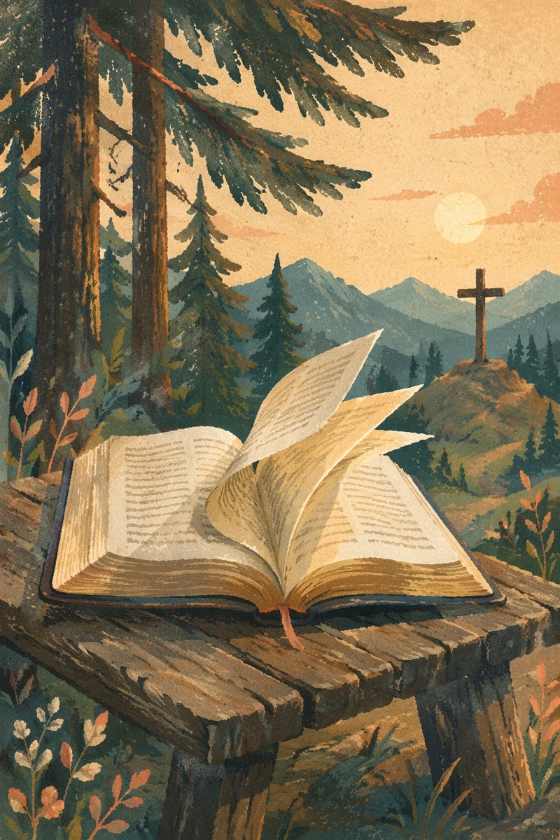 Open Bible Pages in Evergreen Breeze