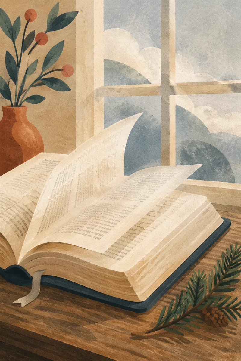 Open Bible Pages in Gentle Morning Breeze