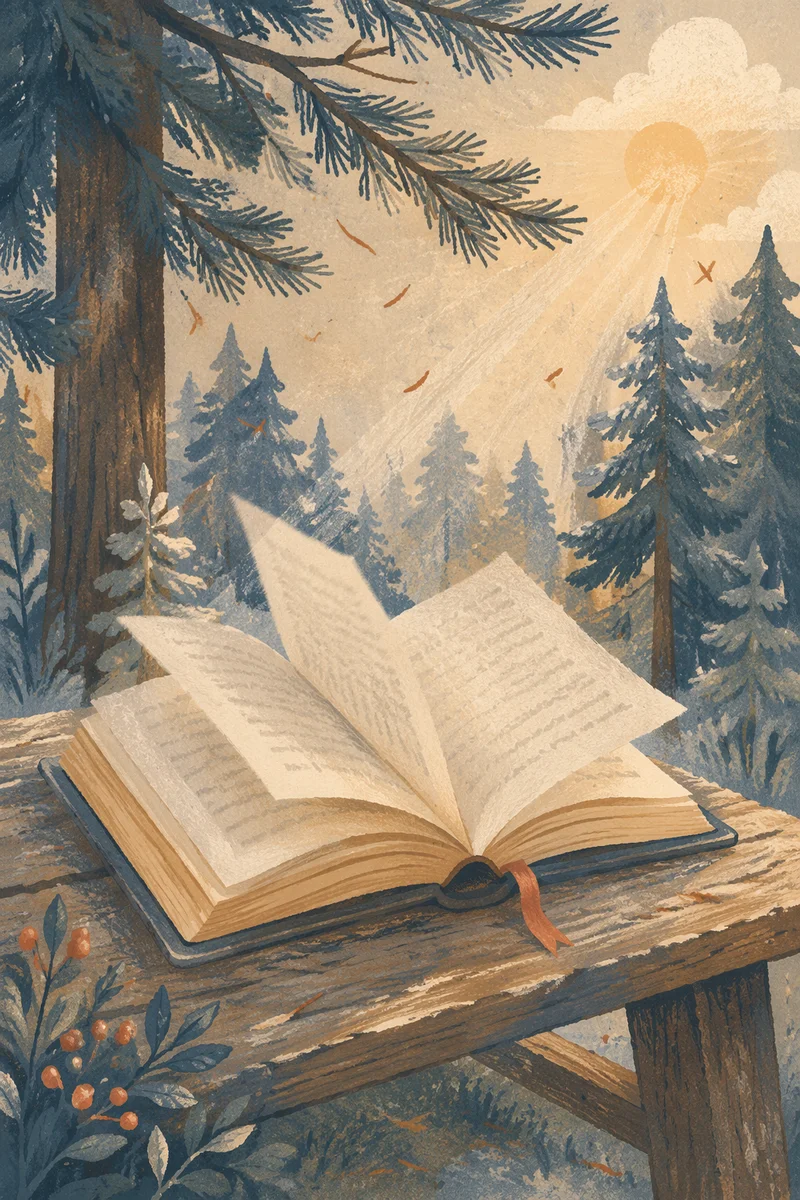 Open Bible Pages Turning in Evergreen Breeze
