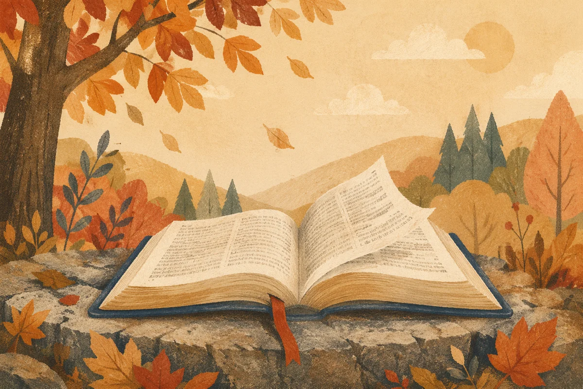 Open Bible Pages Turning in Woodland Breeze