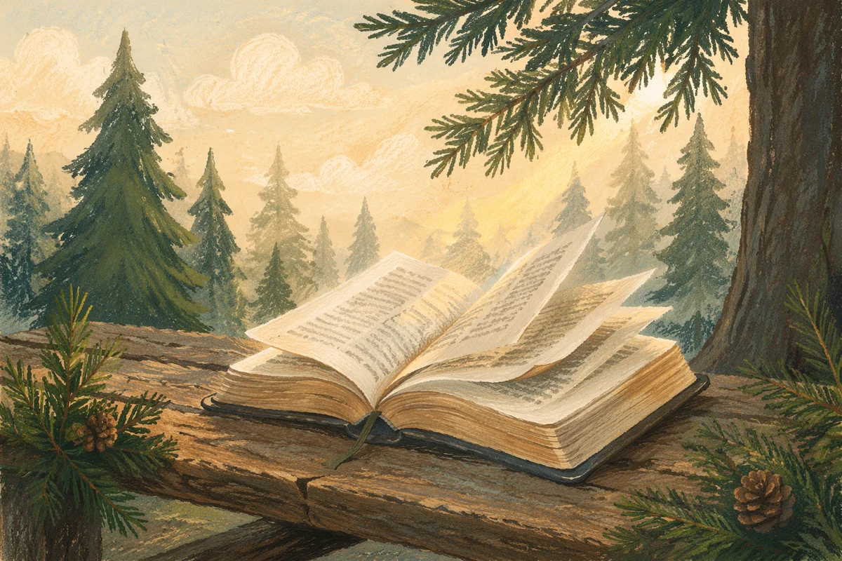 Open Bible Pages Turning in Evergreen Grove