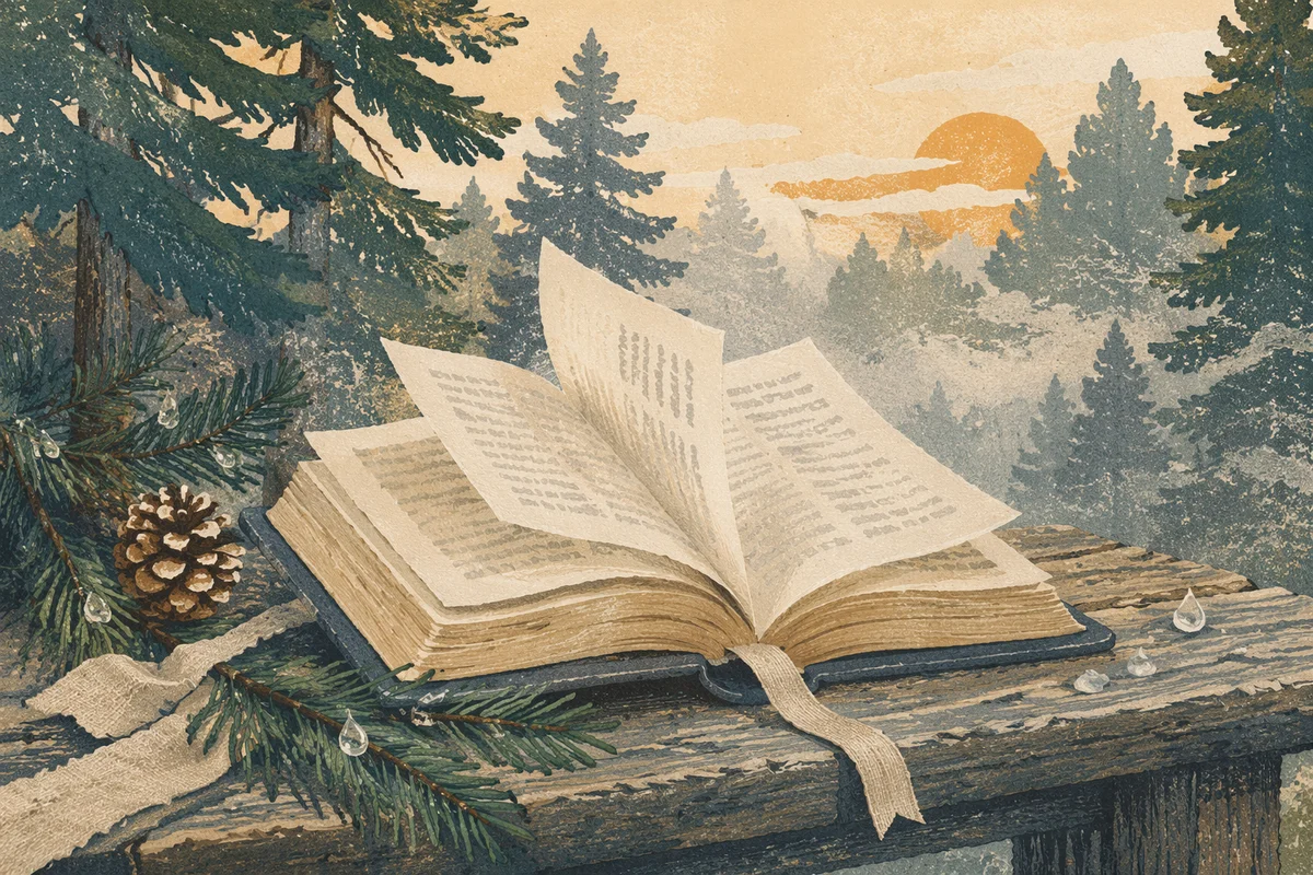 Open Bible Pages Turning in Evergreen Breeze