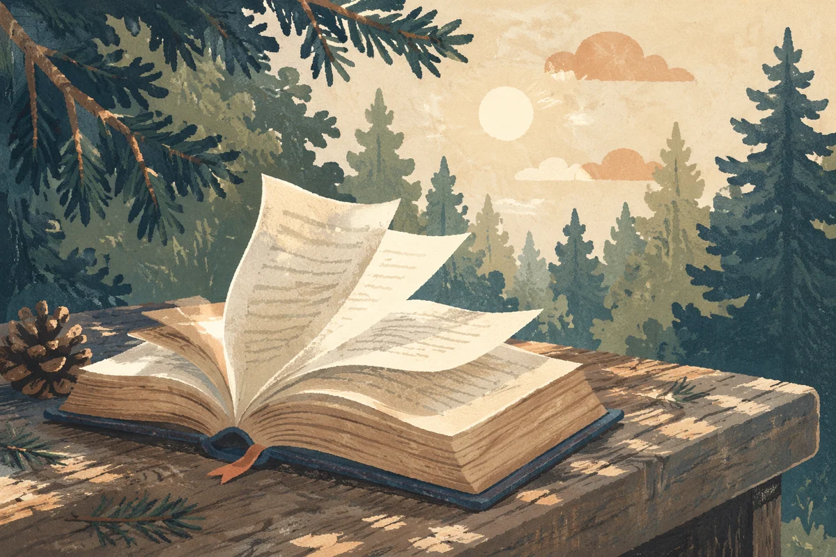 Open Bible Pages Turning in Evergreen Breeze