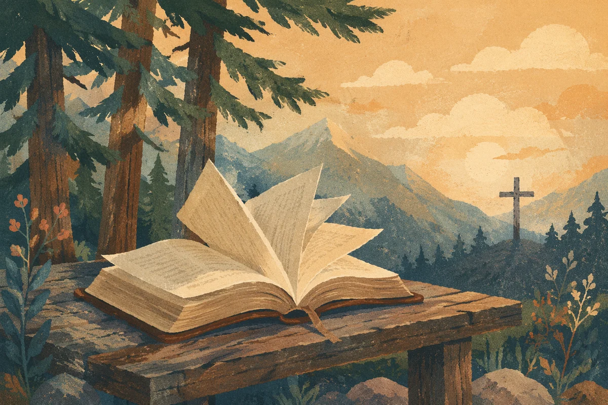 Open Bible Pages in Evergreen Breeze