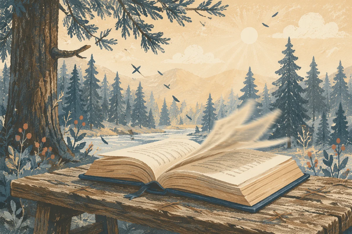 Open Bible Pages Turning in Evergreen Breeze