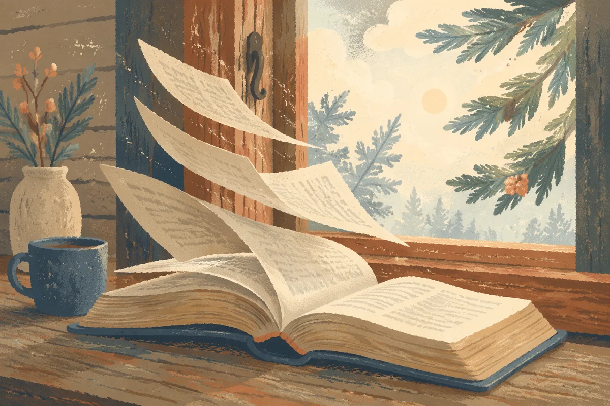 Open Bible Pages Turning in Morning Breeze
