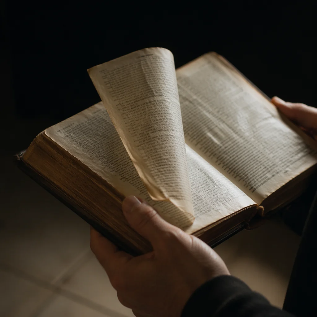 Open Bible Pages Turning in Gentle Breeze
