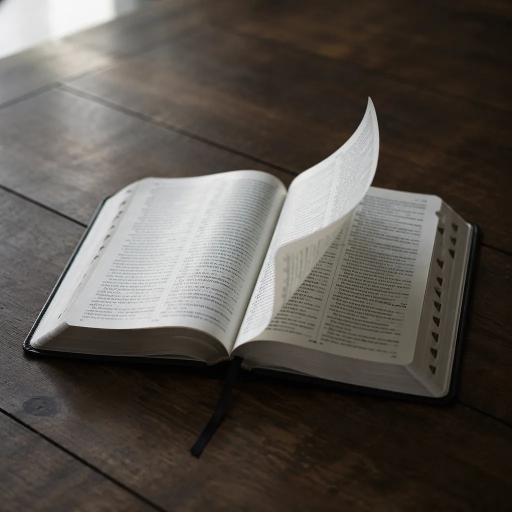 Open Bible Pages Turning in Gentle Breeze