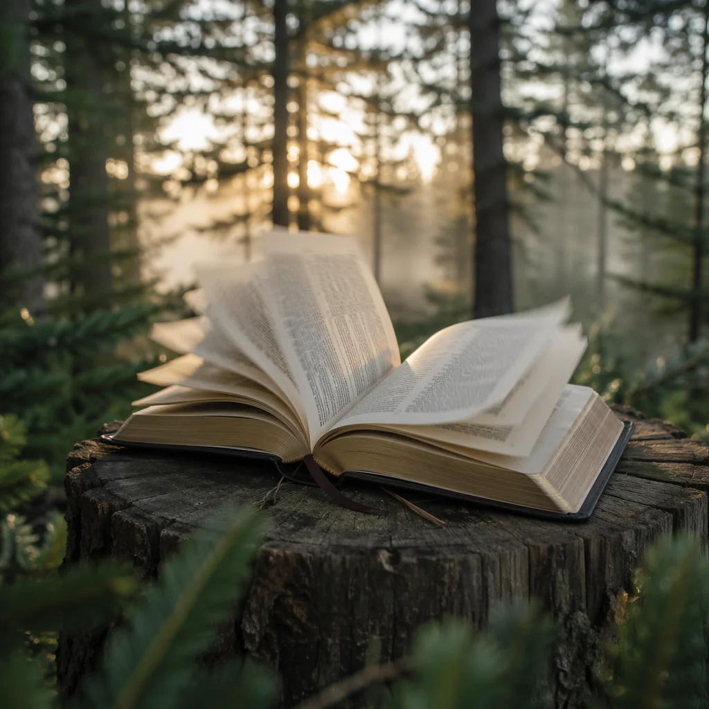 Open Bible Pages in Evergreen Breeze
