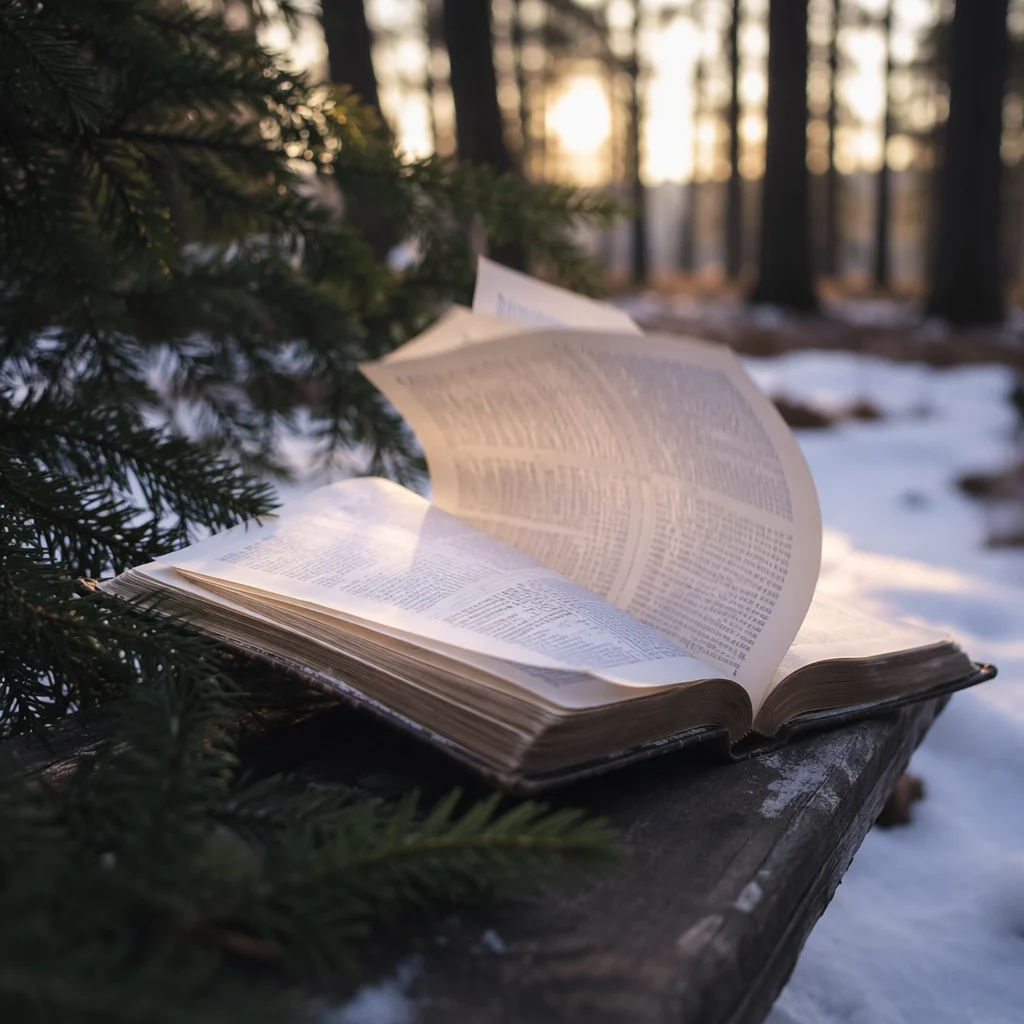 Open Bible Pages Turning in Pine Grove