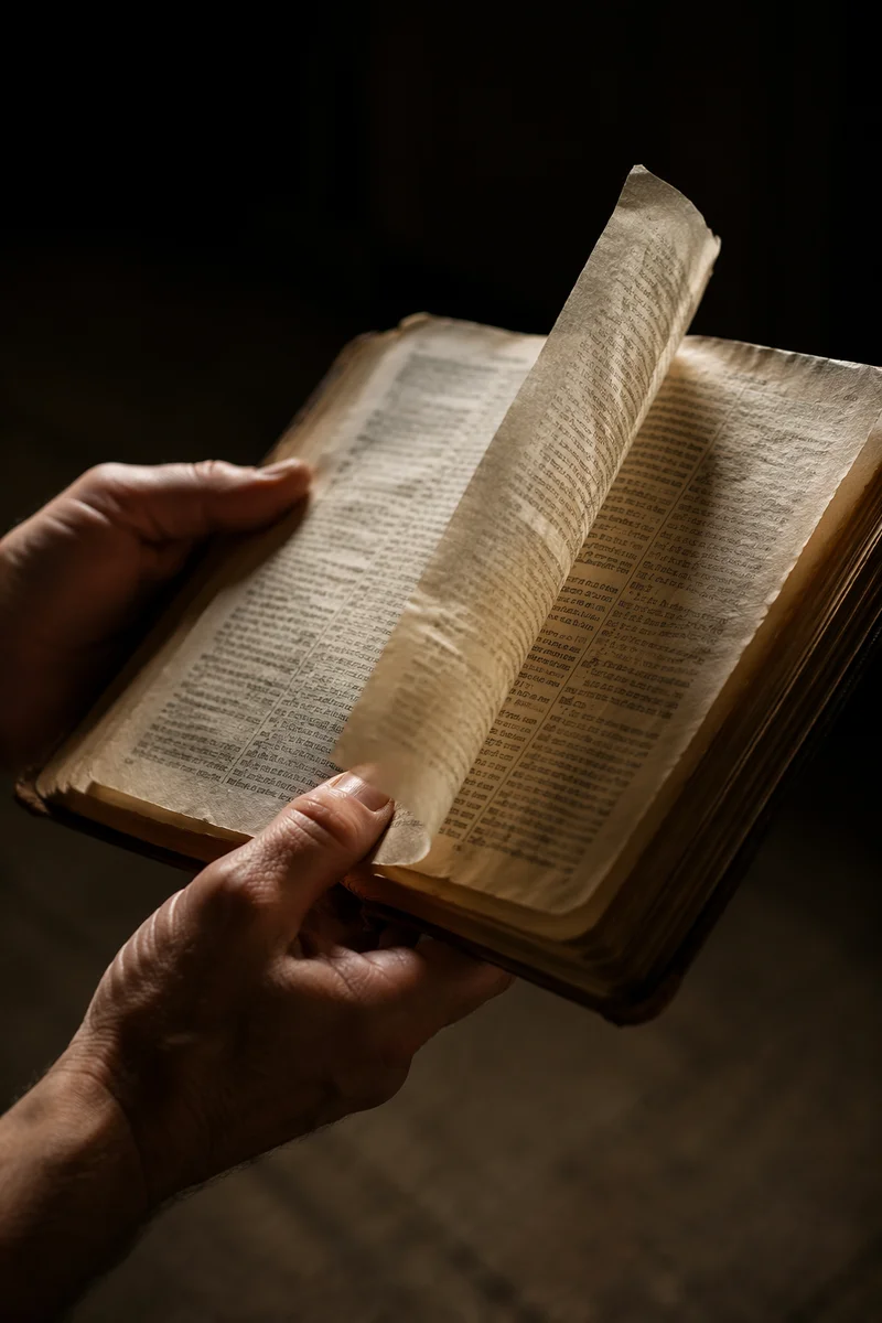 Open Bible Pages Turning in Soft Breeze