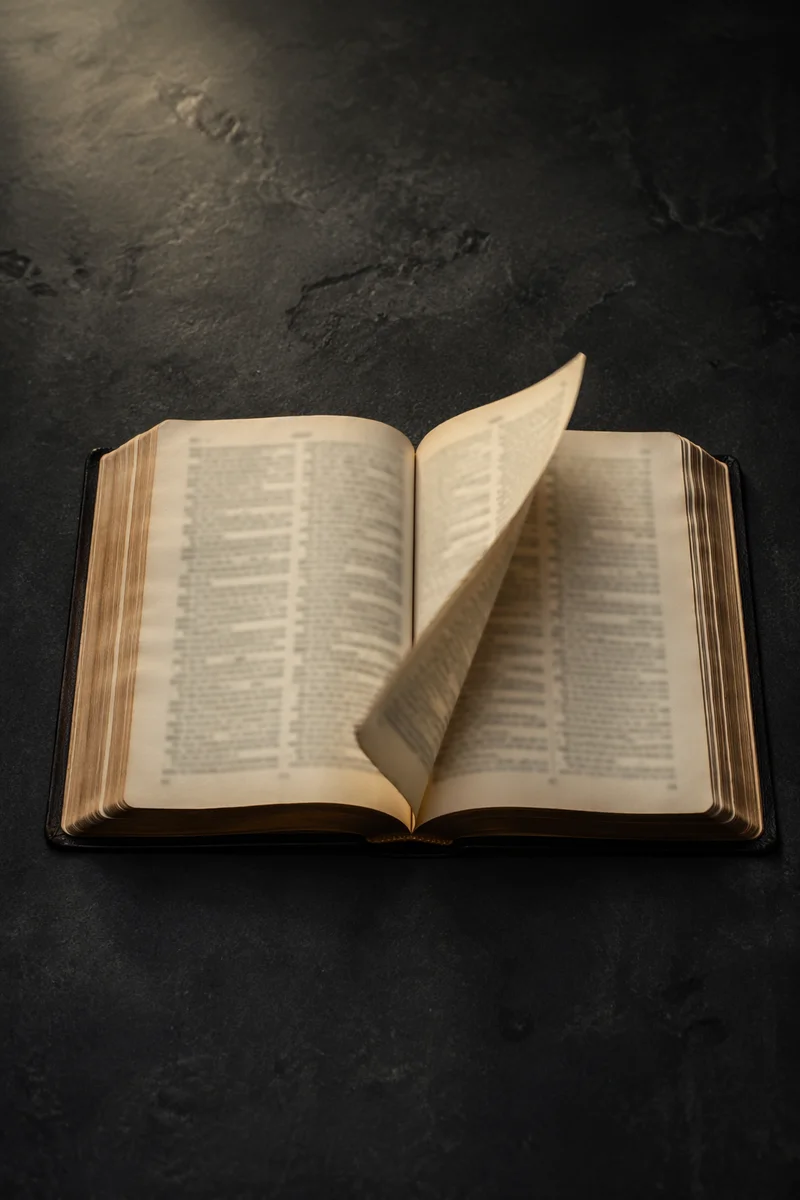 Open Bible Pages Turning in Gentle Wind