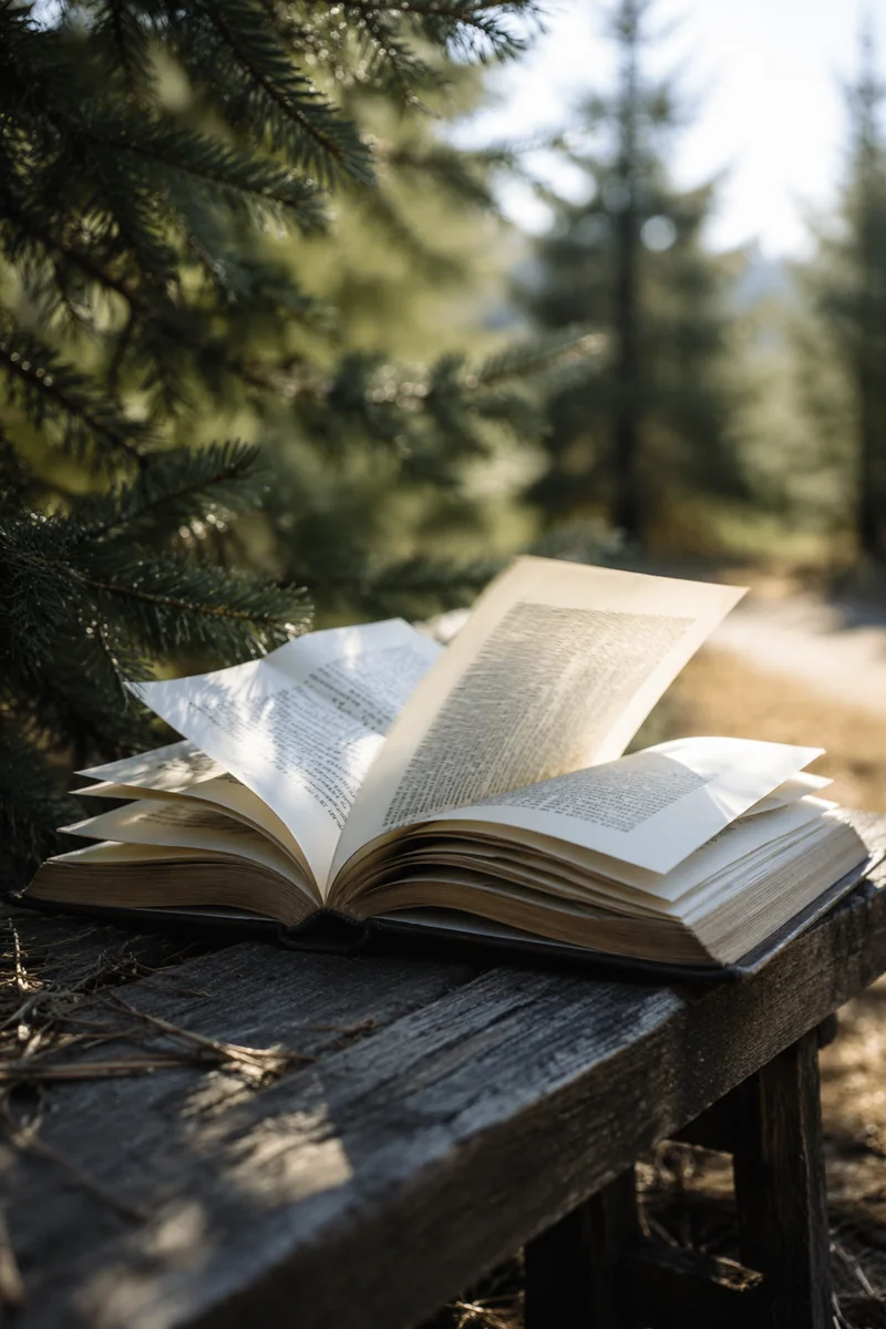 Open Bible Pages Turning in Evergreen Breeze