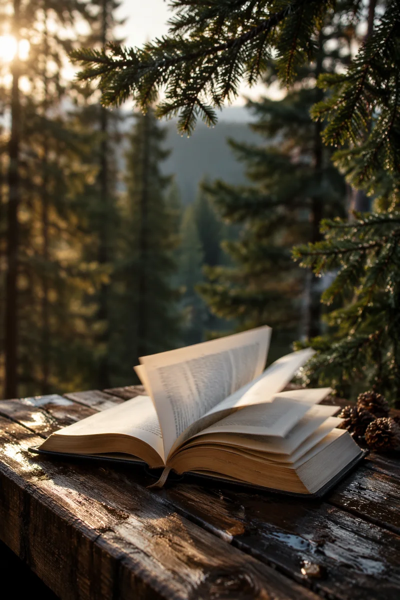 Open Bible Pages Turning in Evergreen Breeze
