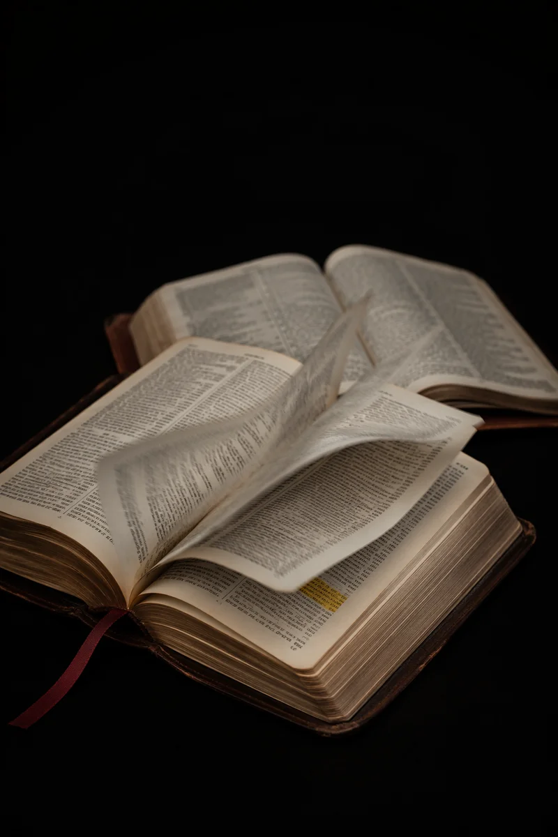 Open Bible Pages Turning in Gentle Wind