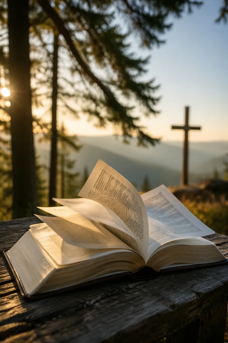 Open Bible Pages in Evergreen Breeze