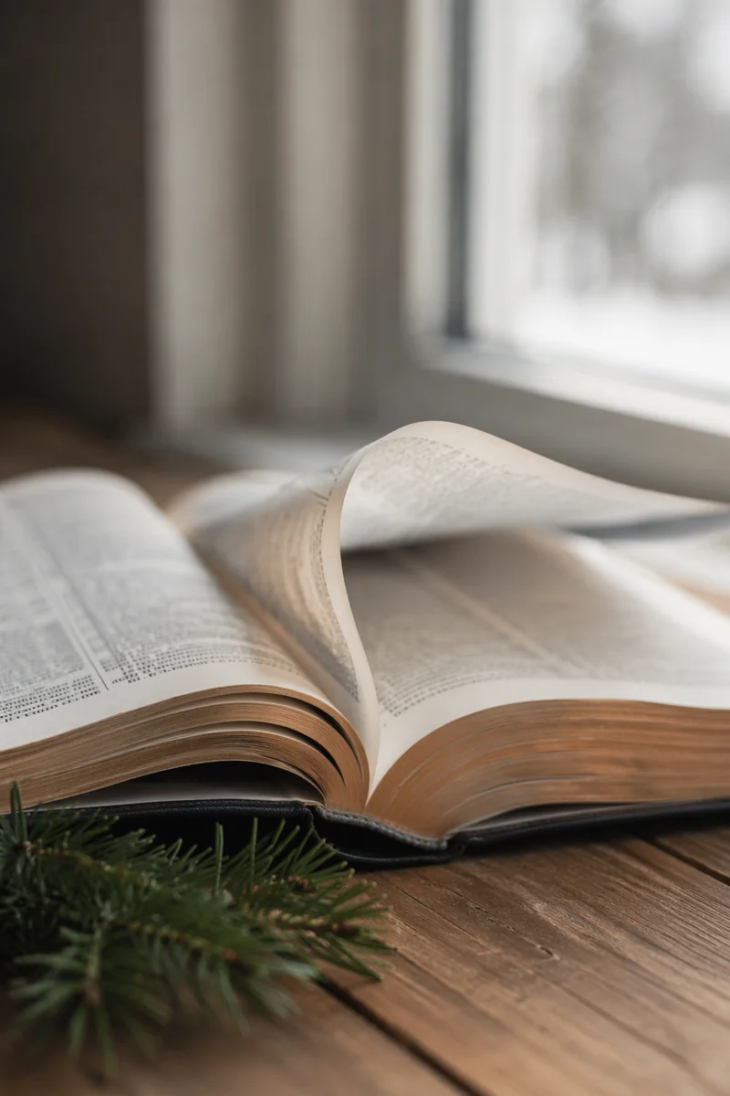 Open Bible Pages Turning in Morning Breeze