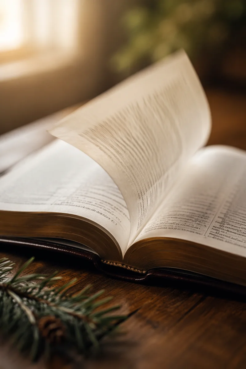 Open Bible Page Turning in Gentle Breeze