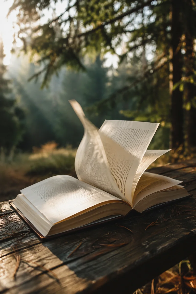 Open Bible Pages in Evergreen Morning