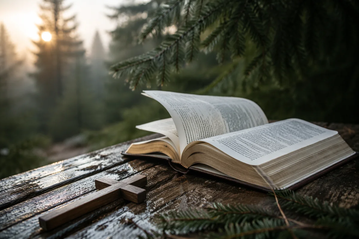 Open Bible Pages in Evergreen Breeze