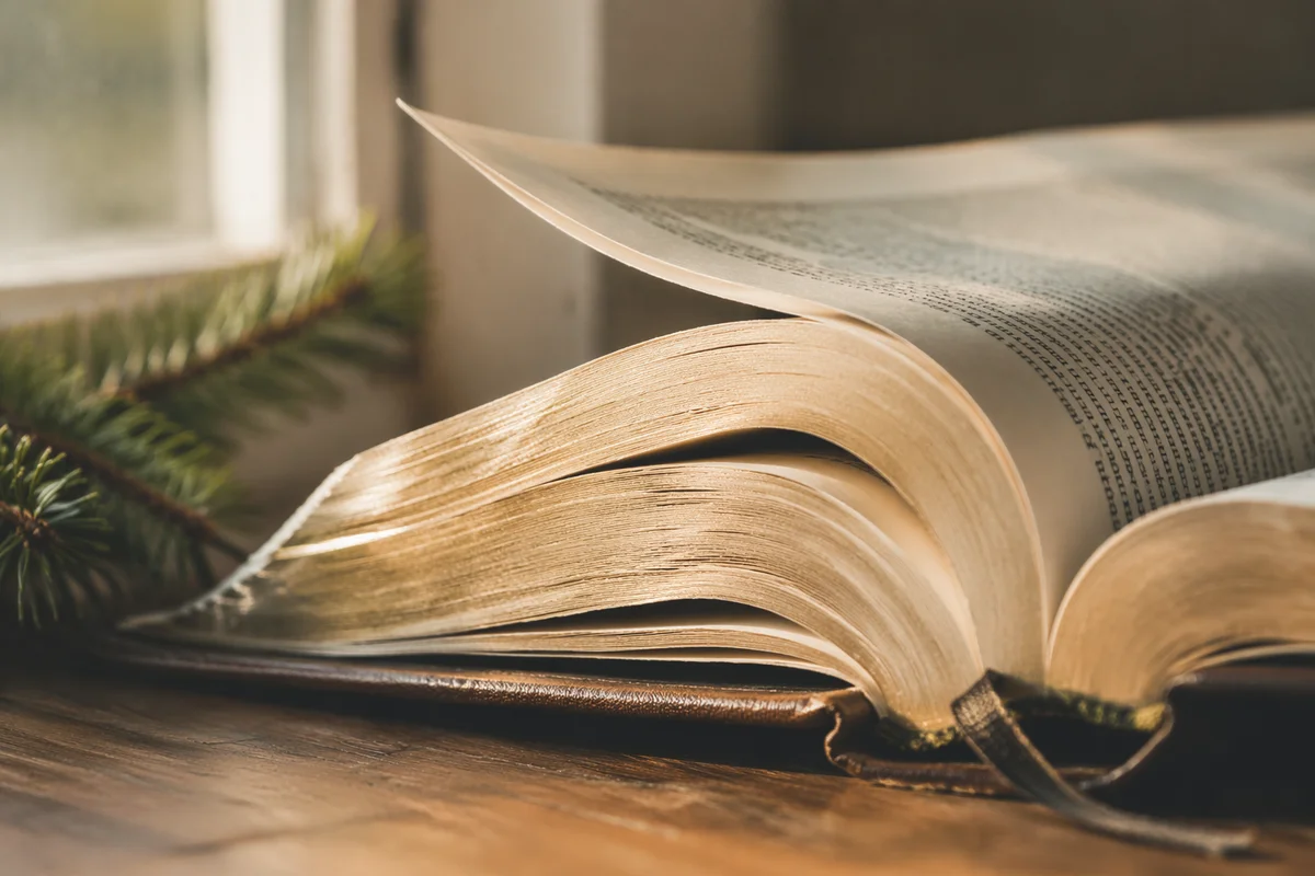 Open Bible Pages in Gentle Morning Breeze