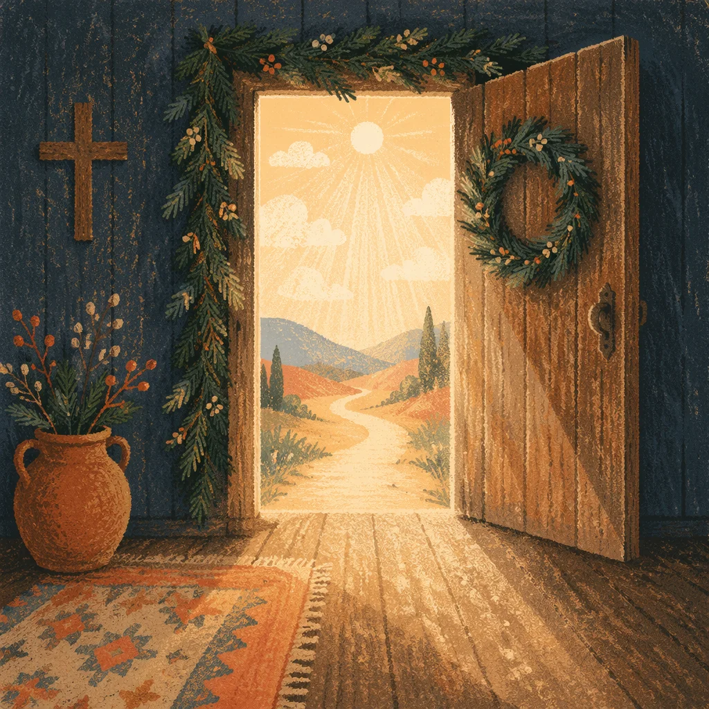 Open Chapel Door with Evergreen Light