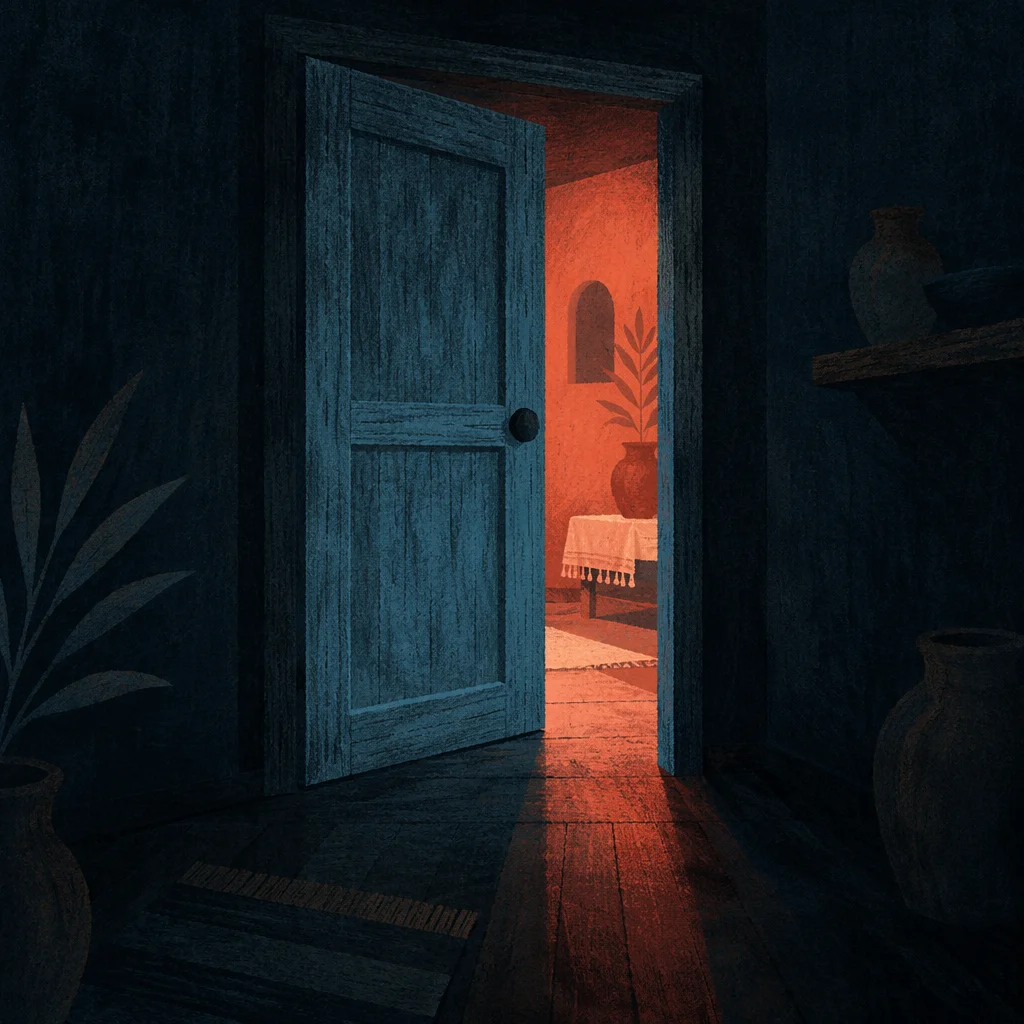 Open Wooden Door with Crimson Light