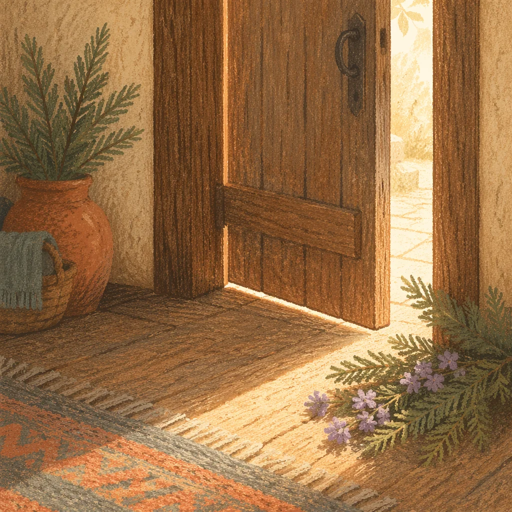 Open Wooden Door with Morning Light