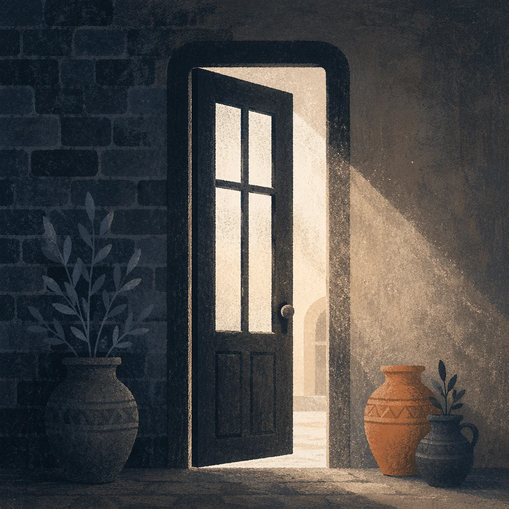 Open Doorway With Hopeful Streaming Light