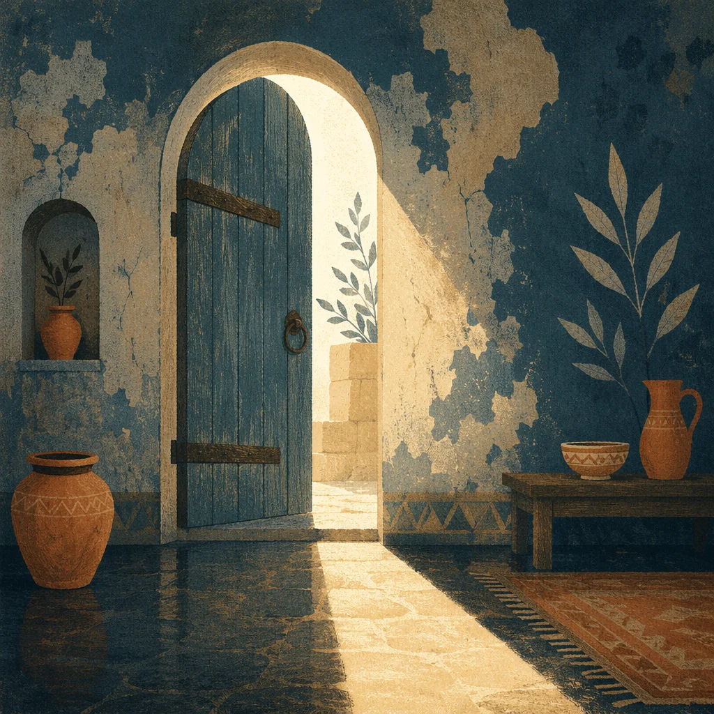 Open Arched Doorway With Streaming Light