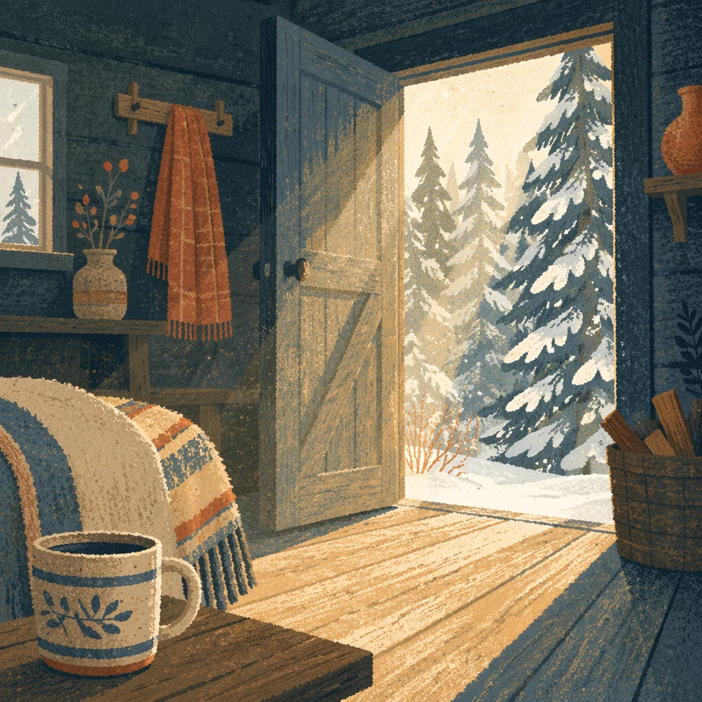Open Cabin Door to Evergreen Light