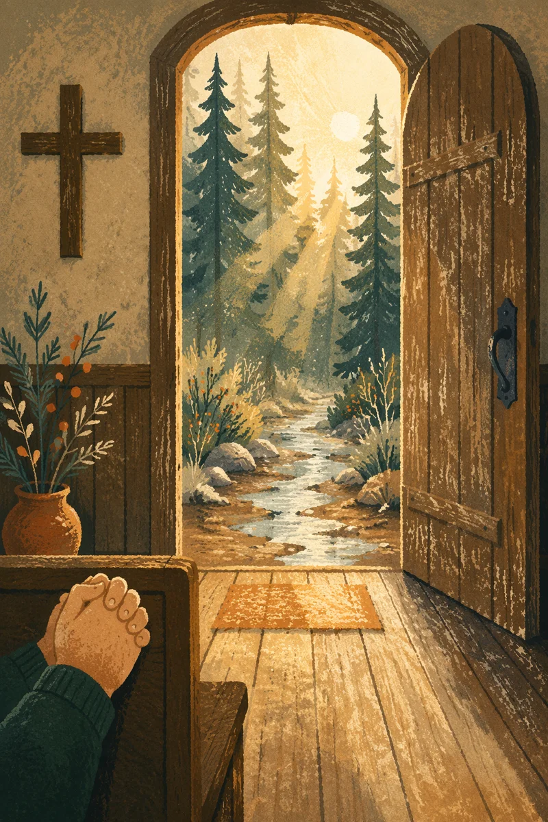 Open Chapel Door with Morning Light