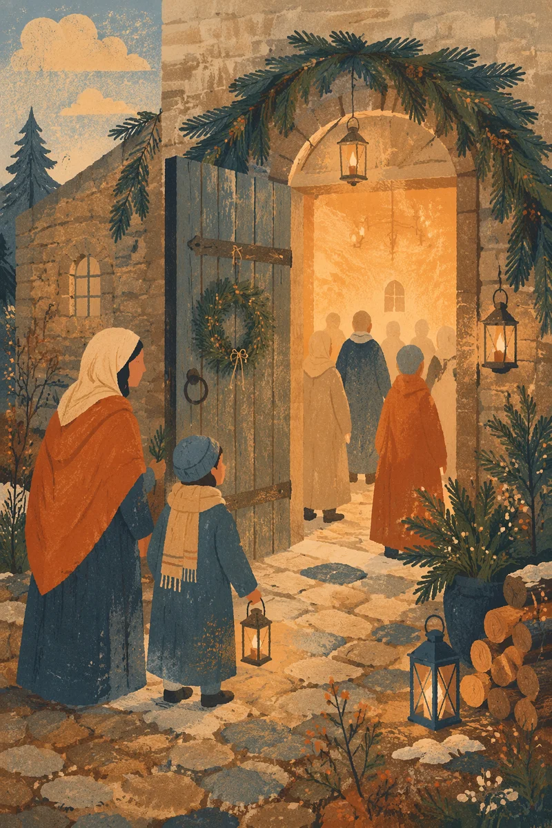 Open Door with Evergreen Advent Light
