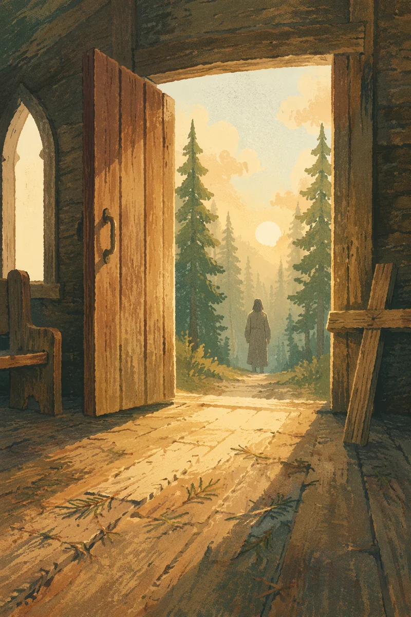 Open Chapel Door to Golden Forest Light