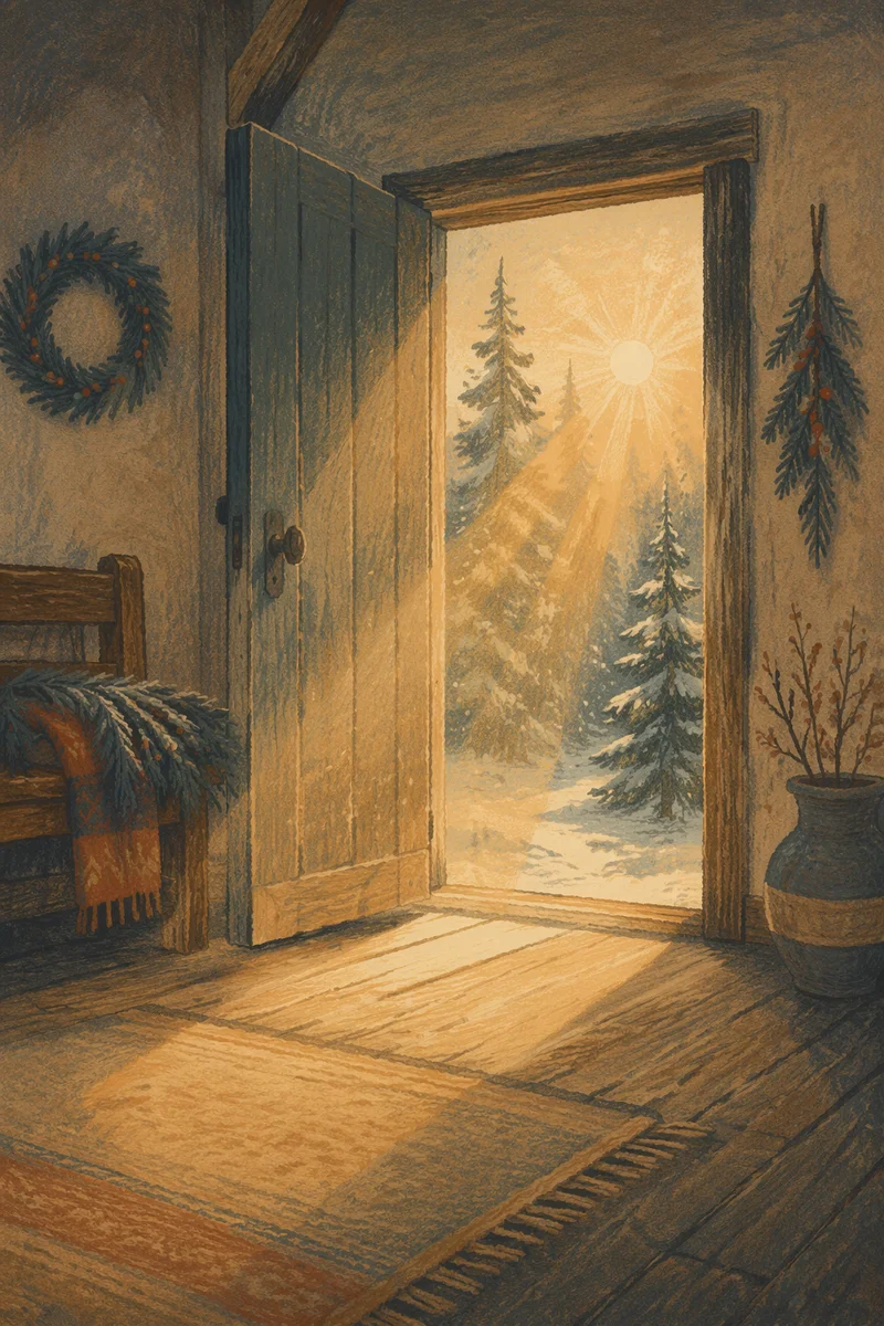 Open Doorway to Evergreen Dawn Light