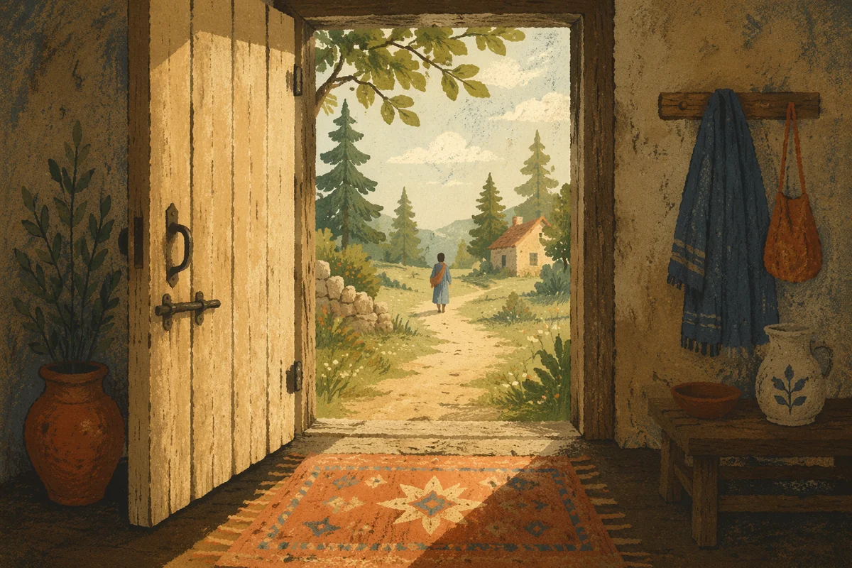 Open Cottage Door with Hopeful Sunlight
